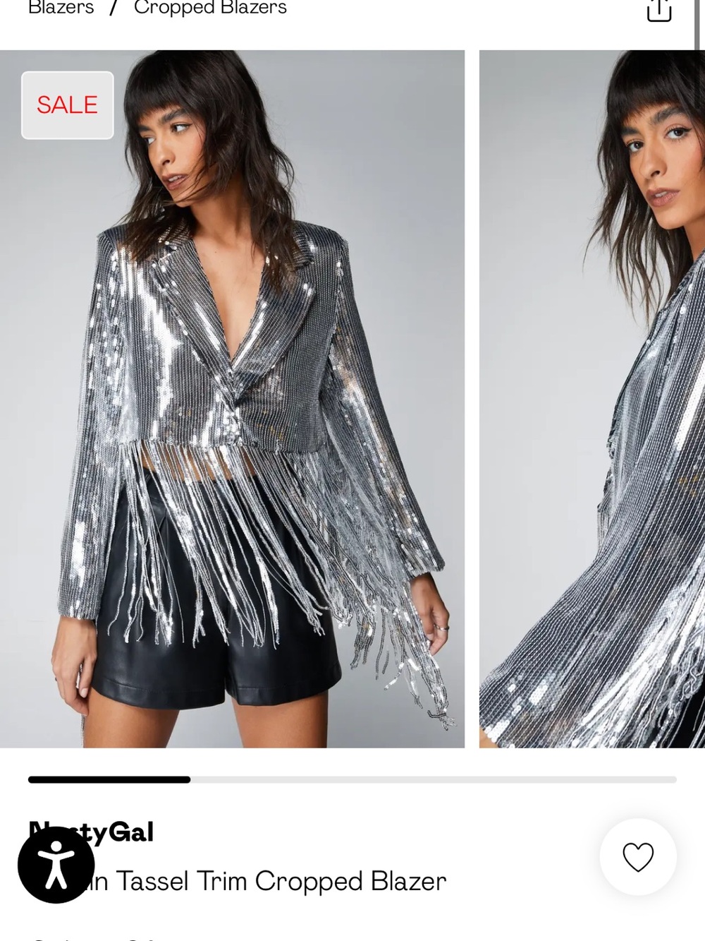 Nasty Gal Silver Sequin Fringe Cropped Blazer